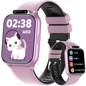 Smart Watch for Kids,1.85" Fitness Tracker with Heart Rate,Sleep Monitor,Built-in AI(Translation/Q&A/Watch Face/Image recognition Smartwatches,NO APP/Phone, Gift for Boys Girls.(Built-in AI, Pink)