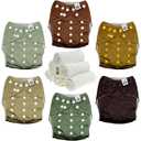 Mama Koala 3.0 Cloth Diapers for Babies with AWJ Lining, 6 Pack with 6 Natural Cloth Diaper Inserts - Reusable and Washable Pocket Diapers (Pinetree Cabin)