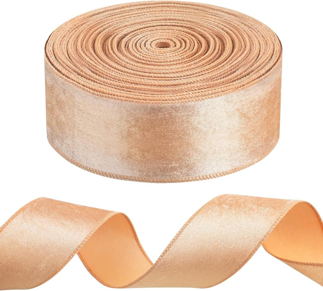 WILLBOND 50 Yards 2.5 Inch Christmas Velvet Wired Ribbon Fabric Decorative Ribbon for DIY Craft Bows Wreath Gift Wrapping Christmas Holiday Wedding Indoor Outdoor(Rose Gold)