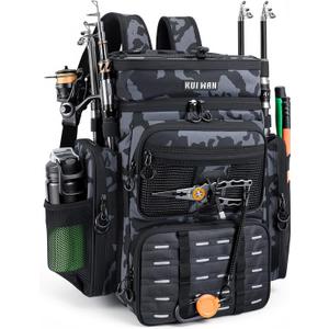 Fishing Backpack with Cooler & 4 Rod Holder, Large 45L Tackle Bag Store Fishing Gear Boxes Gifts for Men Woman-Camo Back Pack