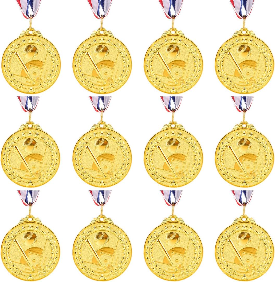 Abaokai 12 Pieces Gold Award Baseball Medals for Kids Sports Games, Party Favors, 2 Inches
