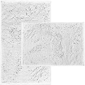 White Bathroom Rugs and Mats Set, 2 Piece Chenille Bath Mat Set, Machine Wash Dry, Non Slip Absorbent Shaggy Bath Rug for Bath Room, Shower and Tub (20" x 32"+16" x 24") Bathroom Rug St Accessories