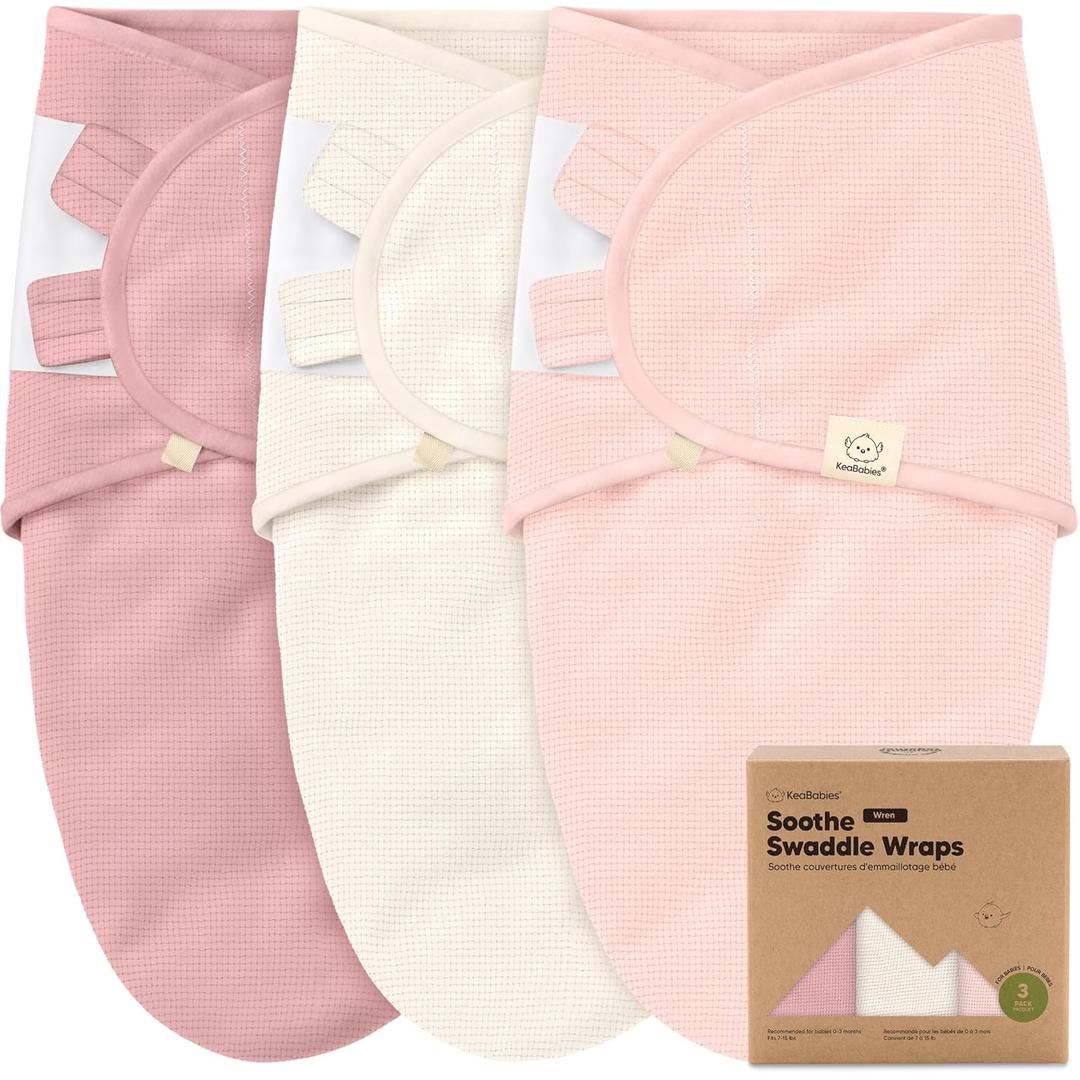 3-Pack Organic Swaddles for Newborns, Baby Sleep Sacks 0-3 Months - Baby Swaddle Wrap, Newborn Wearable Blanket, Infant Sleep Sack for Girls, Boys, Soft & Snug, Large Hook & Loop Closure (Roseate)