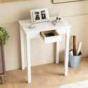 Solid Wooden Desk with Drawers - 24 x 16 Inch Narrow Desks for Small Spaces, Rubberwood Simple Study Table, Small Writing Desk for Bedroom - Modern White Desks, Compact