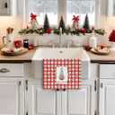 Red Chinoiserie Christmas Tree Kitchen Towels, Coquette Grandmillennial Bow Christmas Hand Towels for Bathroom, Preppy Red Bow Xmas Plaid Dish Tea Towel for Kitchen Decor, 16x24 Inch (Color 03)