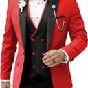Mens Suits Slim Fit Suits for Men 3 Piece Tuxedo Wedding Prom Suit Formal Business Fashion (Small, Red)