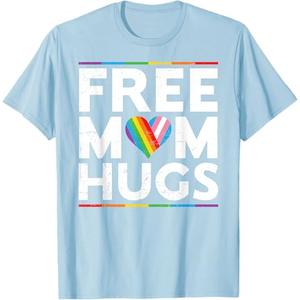 Free Mom Hugs LGBT Pride Parades rainbow transgender flag T-Shirt (Small, Baby Blue)