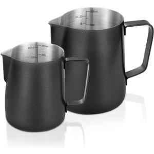 2 Pack Matte Black Milk Frothing Pitcher, 12oz/350ml & 20oz/600ml Espresso Steaming Pitcher, Stainless Steel Milk Frother Steamer Cup, Perfect for Espresso Coffee Cappuccino Latte Art