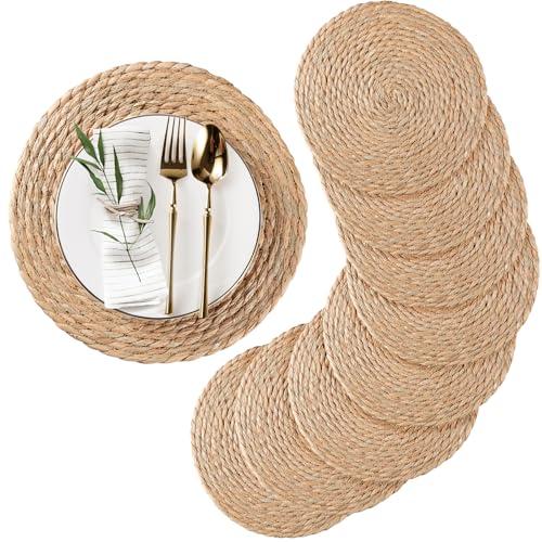 Round Woven Placemats Set of 8, Natural Water Hyacinth Place mats, Rattan Placemat Wicker Placemats Farmhouse Boho Braided Heat Resistant Outdoor Placemat Patio Table Place Mats (12 inch Set of 8)