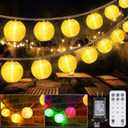 StarryEver Patio Lights Plug in 40ft 40LED Warm White & Multicolor Mini Lantern Lights Waterproof, Hanging Hemp Rope String Lights Indoor Outdoor with Remote, Timer for Porch Garden Balcony Party