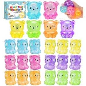 24 Pack Bear Stress Squishy BallFidget Taba Squishy Toys for Kids Sugar Filled Gummy Stress Cube, Bear Toys Squeeze Balls for Party Favors, Classroom Prizes ,Goodie Bags Stuffer