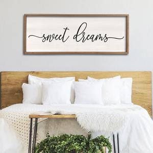 LuZhiQiang Sweet Dreams Sign Wall Decor Above Over Bed 40" x 15" Large Wood Framed for Guest Room Master Bedroom Hanging Wall Art (White)