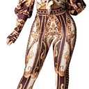 Glozeplus 2 Piece Outfits For Women Pants Sets Sexy Jumpsuits Floral Print Long Sleeve Bodycon Pant Set Outfit, Small