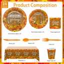 MEHOFOND 169PCS Friendsgiving Party Supplies,Thanksgiving Autumn Dinnerware Paper Plates, Napkins, Cups, Cutlery, Tablecloth Pumpkin Harvest for Fall Friends Party Decor, Serve 24 Guests