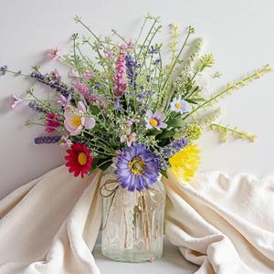 LUEUR Artificial Daisy Flowers Fake Silk Spring Colorful Flowers Fake Wildflowers Greenery Shrubs Plastic Plants Arrangements Bouquet for Home Indoor Table Vase Wedding Party Decor