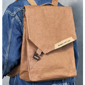 Kraft paper backpack, vegan backpack, vegan leather, sustainable backpack made of washable kraft paper, for laptops up to 15.6 inches, 12×16inch