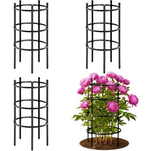 CroBlissful 4 Sets 19.5" X38"h Peony Plant Cage, 3 Tier Large Support Stakes Plant Support Rings Metal Core with PVC Coated Stakes for Garden Outdoor Tomatoes Peonies Rose Climbing Ornamental Flower
