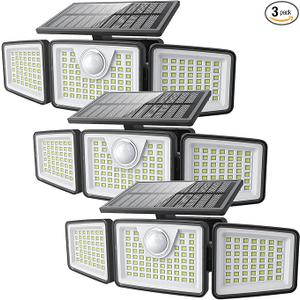 2500LM Solar Lights Outdoor with Motion Sensor,3 Head 270° Wide Angle Street Area Lights,IP65 Waterproof Security Lighting with 3 Modes(Remote,3 Pcs)