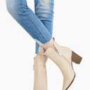 Rilista Womens V Cutout Ankle Boots Pointed Toe Chunky Block Stacked Heel Booties Side Zipper Shoes