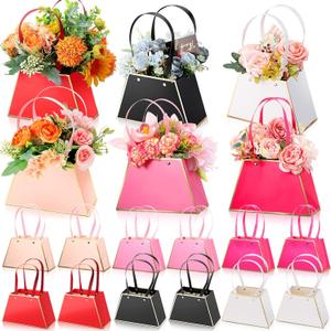 TaoBary 18 Pcs Valentine's Day Floral Bouquet Boxes for Arrangement Wedding Party Centerpieces Boxes Portable Flower Paper Gift Wrapping Bag Bulk with Handle for Wedding Bridal Shower(Lovely)