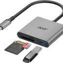 Acer SD Card Reader USB C, 3 in 1 Memory Card Reader with Dual Slots & USB 3.0, Micro SD Card Adapter for iPhone 16/15 Compatible with Camera, Android, MacBook Pro/Air, Laptop (Grey)
