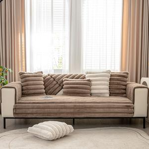 vctops 3D Striped Faux Fur Couch Cover Thick Warm Soft Sofa Cover Non Slip Fuzzy Plush Furry Sofa Slipcovers Shaggy Cozy Washable Furniture Protector for Pets, Kids (Dark Coffee,28"x28") (1pc/28"x28"/Armrest or Backrest Cover)