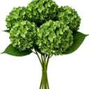 5PCS 26 Real Touch Dark Green Faux Hydrangea Artificial Flowers with Stem | Large Lifelike Silk UV Resistant Single Flowers, Fake Plant for Wedding Bouquet Centerpieces Party Home Indoor Decor