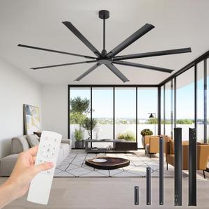 84-Inch 8-Blade Large Ceiling Fan,with Remote Control,Indoor/Outdoor Modern Ceiling Fan,6-Speed Reversible Quiet DC Motor,Suitable for Terraces,Living Rooms, Black.