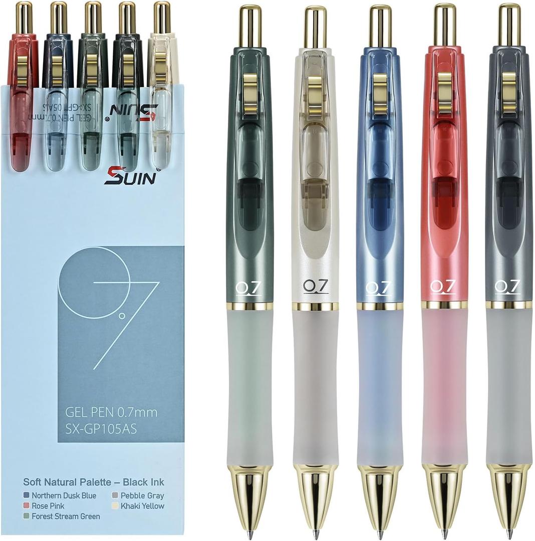 SUIN Gel Pens, Premium 0.7mm Black Ink, Retractable Rolling-Ball Gel-Pens, Refillable Medium Fine Point for Smooth Writing - Pack of 4