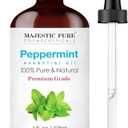 Majestic Pure Essential Oil with Glass Dropper - 100% Pure and Natural - Essential Oils for Diffuser, Aromatherapy, Soap and Candle Making, Peppermint Essential Oil, Peppermint Oil, 4 Fl Oz Pack of 2