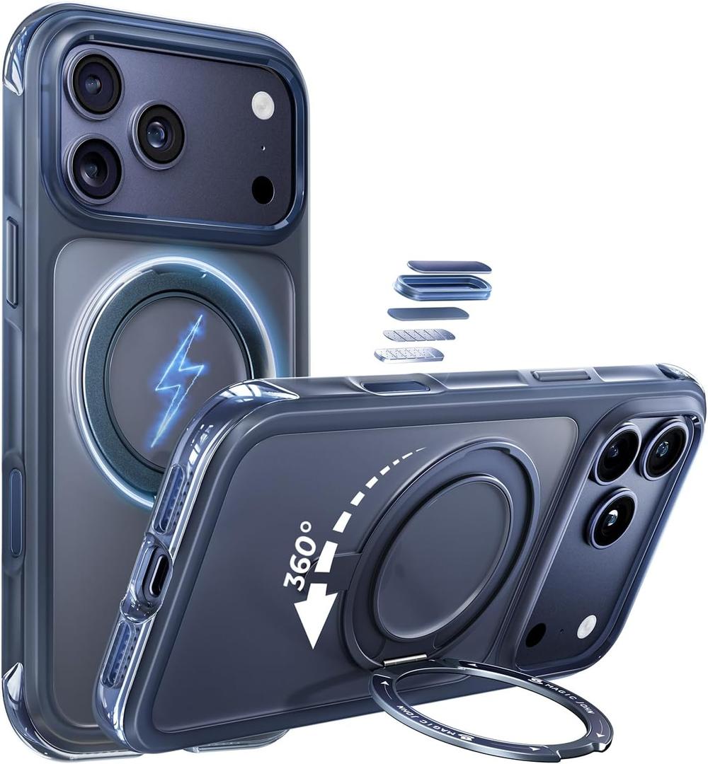 MAGIC JOHN Heavy Duty for iPhone 17 Pro Case with Stand, Fit for MagSafe, 360 Magnetic Ring Holder, Camera Control Cases, Shockproof Phone Case for iPhone 17 Pro 6.3", Rugged Cover, Deep Blue