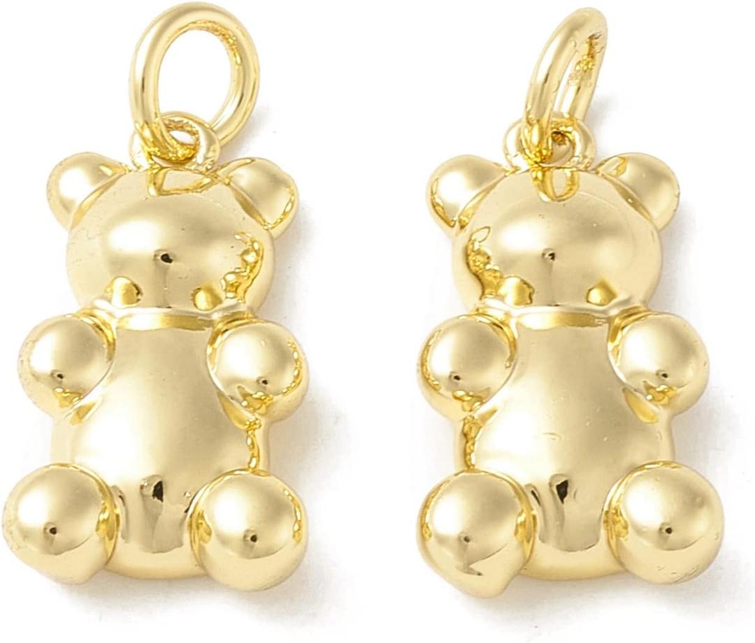 KitBeads 10pcs 18K Real Gold Plated Gummy Bear Charms Brass Kawaii Animal Charm for Jewelry Making Bracelets Necklace Bulk