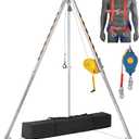VEVOR Confined Space Tripod Kit, 2600 lbs Winch, Confined Space Tripod 8' Legs and 98' Cable, Confined Space Rescue Tripod 32.8' Fall Protection, Harness, Storage Bag for Traditional Confined Spaces