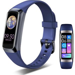 Fitness Tracker, 24/7 Heart Rate Blood Oxygen Blood Pressure Body Temp Monitor Sleep Calorie Tracker with 1.1" AMOLED Touch Color Screen Pedometer Smart Watch Waterproof for Women Men (Blue)