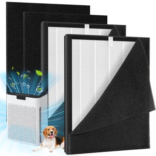 2 Pack KJ190L Filter Replacement Compatible with MOOKA KJ190L Air Purifier For Home Large Room 2000 Ft², 2 KJ190 Filters and 4 Washable PreFilters Pet Air Purifier Filters for Bedroom