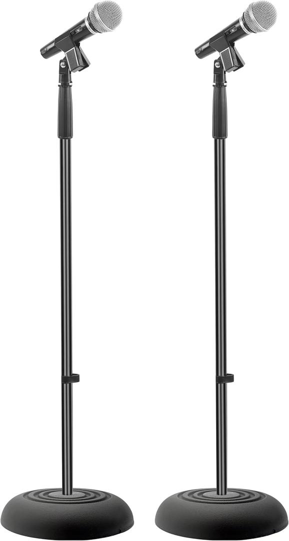 Pyle Universal Microphone Stand - Handheld Mic Compatible, Heavy Compact Base, Lightweight & Compact Design, 2.8 to 5 Ft Height Adjustable Clamp, Pivot Angle Clip, Home/Studio Use (Pair)