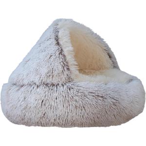 ZaneSun Calming Round Dog Bed & Cat Cave with Hooded Cover, Plush Fluffy Anti-Anxiety Cat Bed, Waterproof Bottom Washable (Coffee, 20x20inch)