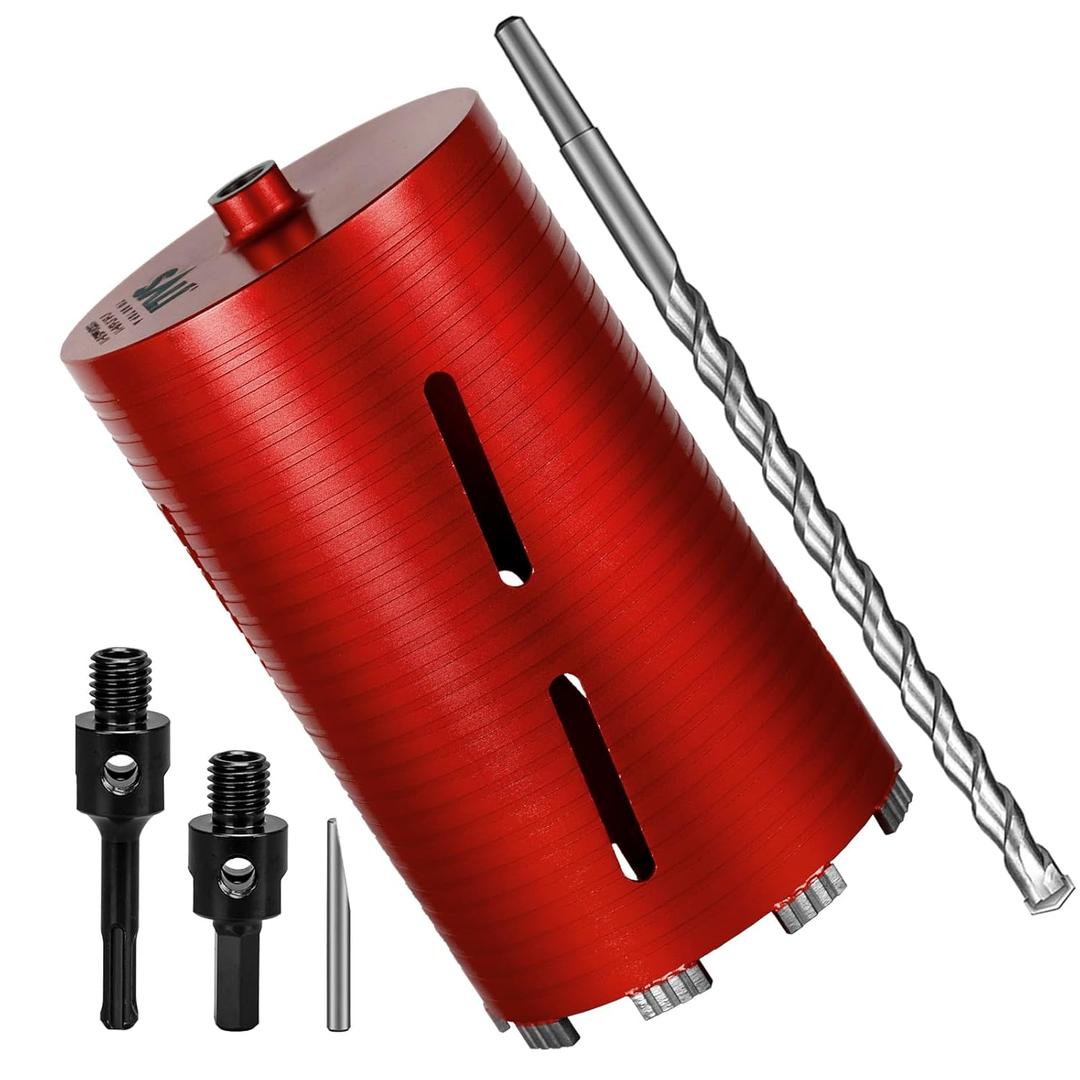 SALI Diamond Core Drill Bits 6" Diameter 10"/254mm Drilling Depth 5/8-11" Thread Core Bit Turbo Laser-Welded Segments for Cured Concrete with Brick Block Masonry with Two AdaptersRed