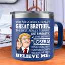 Christmas Brother Gifts - Brother Mug - Birthday Gifts For Brothers, Big Bro, Old Sibling From Sister, Younger - Christmas Gift Ideas For Bro, Brothers Adult - 14 OZ Stainless Steel Tumbler