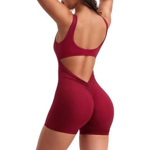 YEOREO One Piece Workout Jumpsuits for Women Backless Tummy Control Sleeveless Jumpsuits Lizvette V Back Scrunch Yoga Romper, Medium