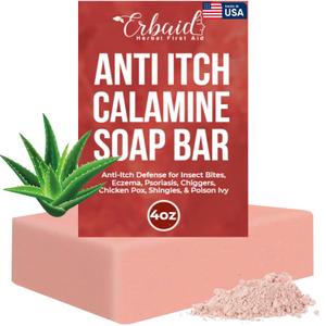 Calamine Soap Bar for Itching  All Natural Instant Itch Relief  Calming Calamine Soap for Itchy Skin, Insect Bite, Eczema, Poison Ivy Rash, Chicken Pox  Pure Raw Anti-Itch Body Wash Made in USA