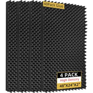 TEMGCUAM 4 Pack Sound Proof Foam Panels |48"×24"×2" Egg Crate Foam Pad | High Density Soundproof Wall Panels for Home Studio Noise & Thermal Insulation |With Adhesive Stickers 40PCS(Black)