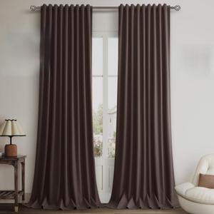 Hokibero Brown Linen Blackout Curtains 84 Inch Length 2 Panels Set for Bedroom Back Tab Neutral Pleated Look Living Room Darkening Curtains Track System Thermal Insulated Black Out Drapes Brown (Coffee), Size: 52"W x 84"L