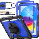 SEYMAC stock Case for iPad (A16) 11th/10th Generation 11''/10.9'' 2025/2022, Full-Body Drop Protection Case with Screen Protector &360 Rotate Hand Strap/Stand, Blue+Black