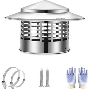 8 Inch Chimney Cap, 304 Stainless Steel Stove Pipe Cap with Spark Arrestor Mesh, Dual Fastening System for 8" Inner Diameter Wood Stove Pipe