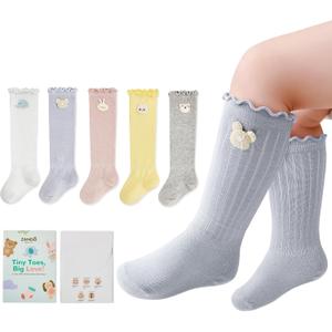 Zando Baby Knee High Socks Girls,Infants Stockings Ruffle Toddler Long Sock,Gift for Newborn (S)