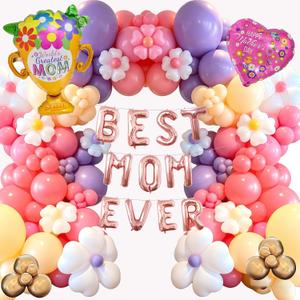 Mother's Day Balloon Garland, 170pcs Balloon Arch with Best Mom Ever Foil Balloon for Happy Mother's Day Party Supplies Birthday Decorations