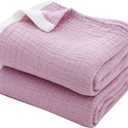 SE SOFTEXLY Cotton Muslin Throw Blanket for Adults,Breathable 4-Layer Yarn Dyed Linen Texture Gauze Blanket for Bed Sofa Couch,Super Soft Lightweight Blanket for All Season50"x60",Lavender Purple