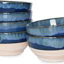 Bosmarlin Small Ceramic Dessert Bowls, 16 Oz, Set of 6, Dishwasher and Microwave Safe, For Cereal, Ice Cream, Soup, Salad, Rice (Deep blue, 16 Oz)