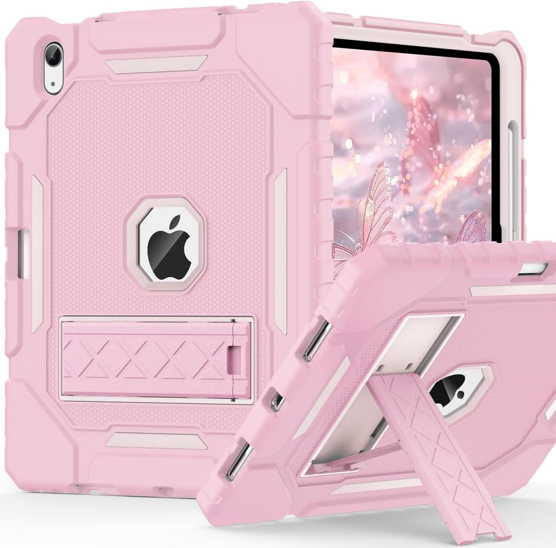 Case for iPad (A16) 11th/10th Generation 11/10.9 inch 2025/2022, Heavy Duty Military Grade Shockproof Rugged Cover with Pencil Holder/Stand for i Pad 11th / 10 th Gen (Light Pink)